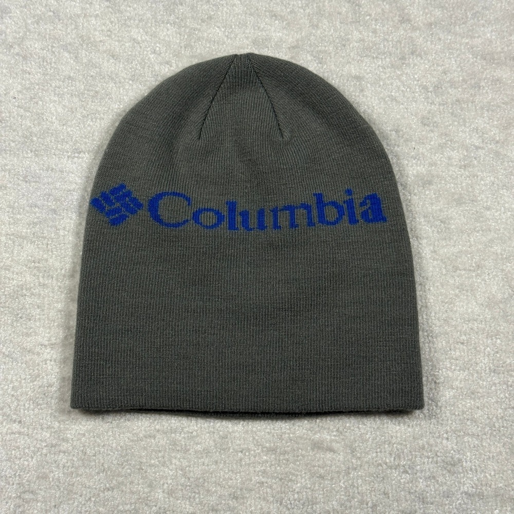 Columbia Beanie Hat Gray Blue Logo Knit Skull‎ Cap Winter Outdoor One Size